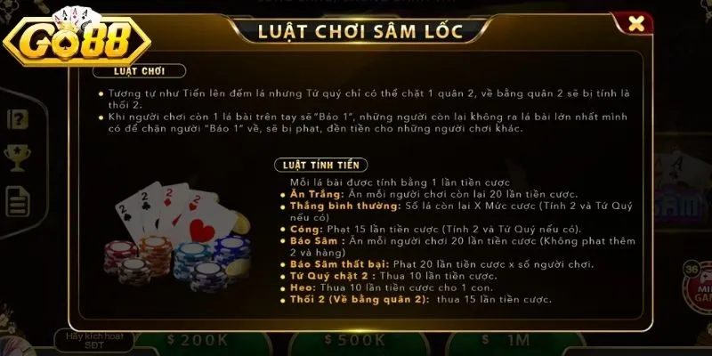 Người chơi sâm GO88 nhận số quân từ 10 đến 13