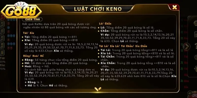 Có nhiều cách chơi keno